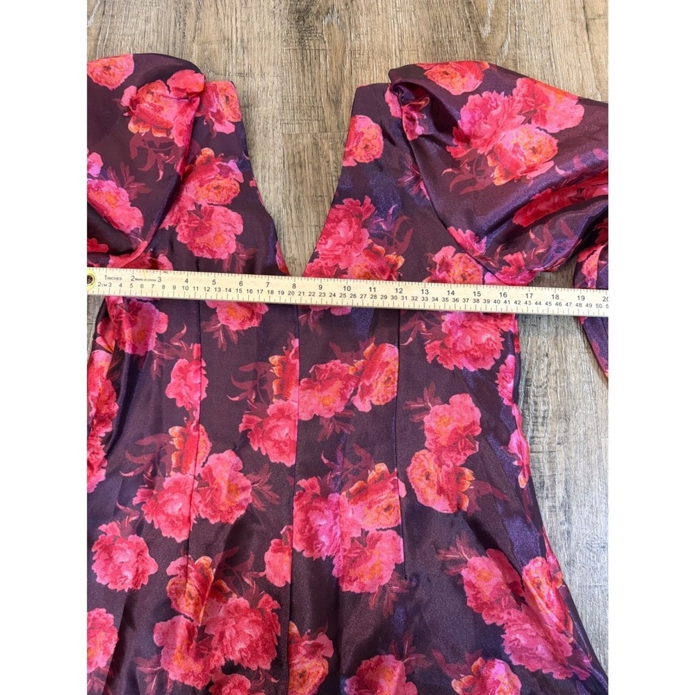 BHLDN Floral Puff Sleeve Mini Dress Plum Pink V-Neck Pockets Size xs $198 Retail - Picture 4 of 10
